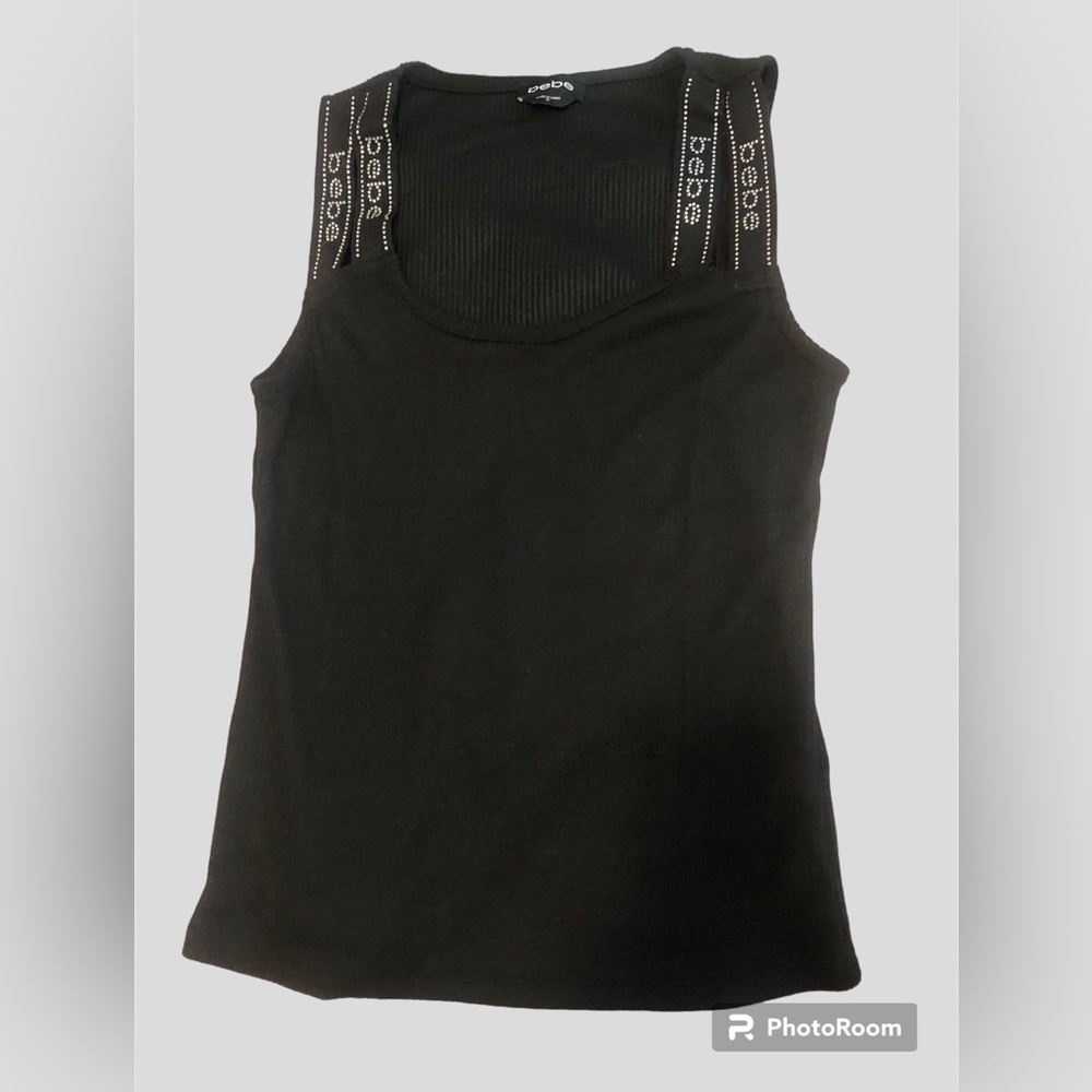 NWT Women’s Bebe Black Tank Top Bling Straps